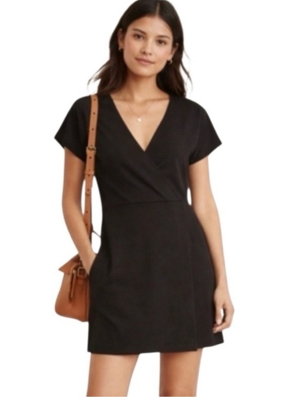 Madewell Texture & Thread Black Wrap Short Sleeve Dress